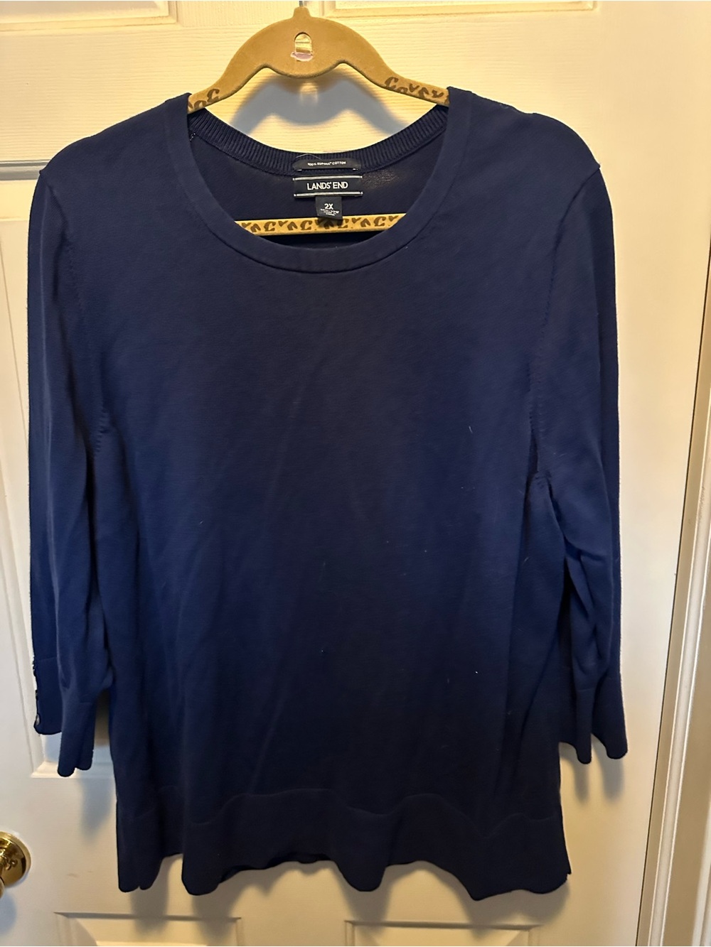 Lands' End Women's Navy 3/4 Sleeve Crewneck Top